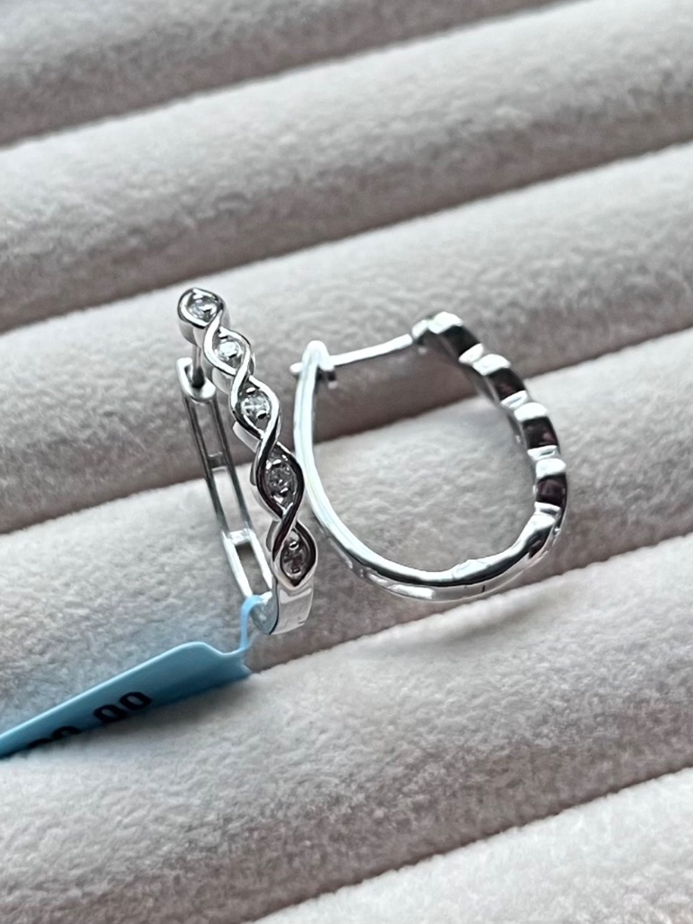 E109 | Genuine Diamond Twisted Latch-Back Hoop Earrings - Picture 2 of 5